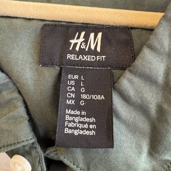 H&M Green Relaxed Fit Oxford Long Sleeve Shirt Men's Size L - Picture 3 of 4
